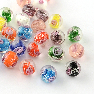Handmade Luminous Inner Flower Lampwork Beads LAMP-R129-8mm-M-1