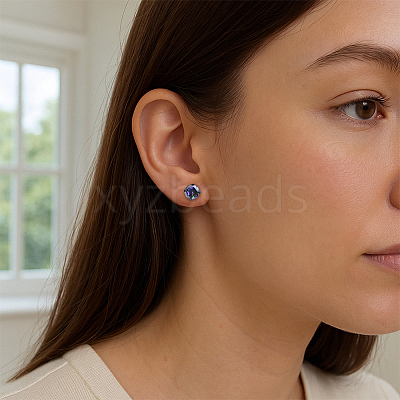 12Pcs 3 Styles 304 Stainless Steel Flat Round Stud Earrings EJEW-GO0002-22-1
