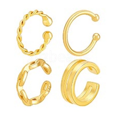 4Pcs 4 Styles 925 Sterling Silver Cuff Earrings EJEW-PH0001-38G-1