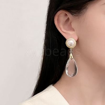 Brass & Imitation Pearl Round Stud Earrings WG00083-01-1