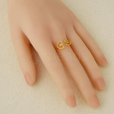 Adjustable 304 Stainless Steel Heart Cuff Open Rings GG9585-2-1
