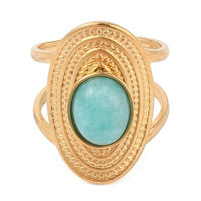 Oval Natural Amazonite Finger Rings RJEW-Z057-14G-04-1
