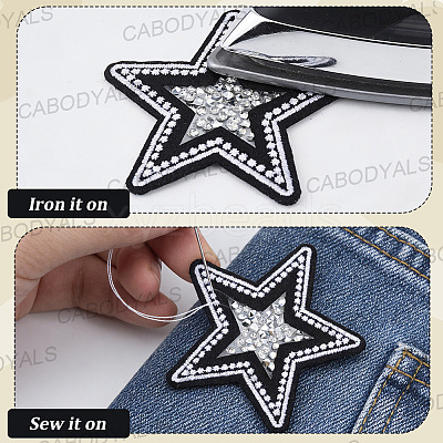 14Pcs Star Resin Rhinestone Cloth Iron On Sew On Patches DIY-CY0003-88-1