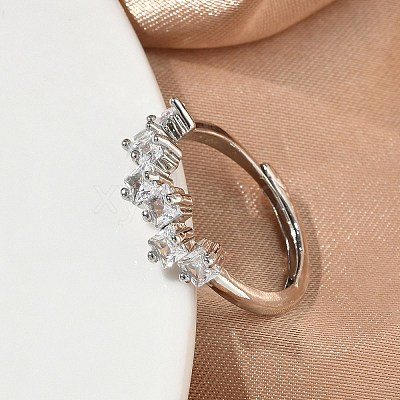 Adjustable Brass Micro Pave Cubic Zirconia Finger Rings RJEW-C163-26B-P-1