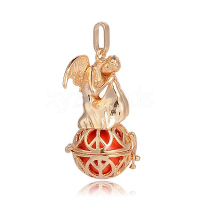 Golden Plated Brass Hollow Round Cage Pendants KK-J249-09G-1