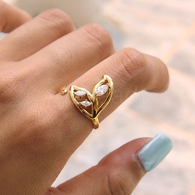 304 Stainless Steel Micro Pave Cubic Zirconia Finger Rings for Women SA-CBAABBA-19G-1