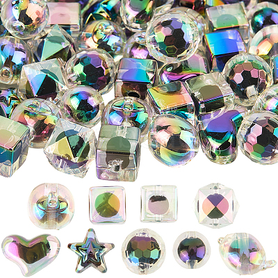 54Pcs 9 UV Plating Rainbow Iridescent Acrylic Beads OACR-PA0001-05-1