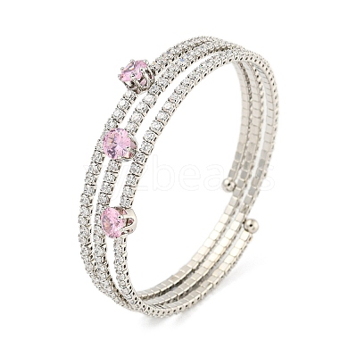 Rack Plating Brass Pave Clear Cubic Zirconia Open Cuff Wrap Bangles BJEW-B110-01P-1