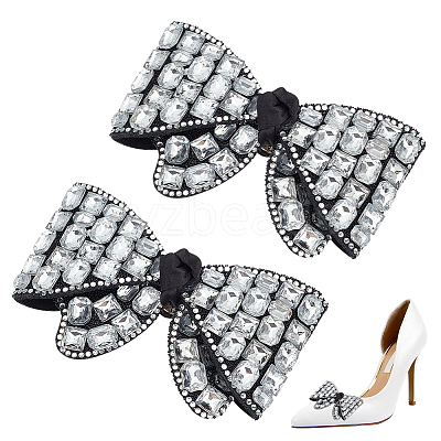 2Pcs Acrylic Rhinestone & Polyester & Iron Shoe Decorations DIY-WR0004-11-1