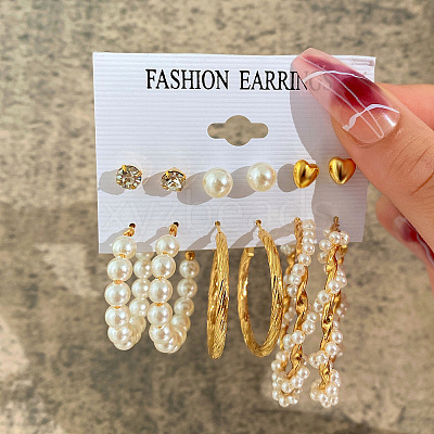 Alloy & Plastic Pearl & Rhinestone Earring Sets WG17A46-18-1
