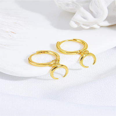 1 Pair Brass Moon Hoop Earrings EJEW-LP0007-116G-1