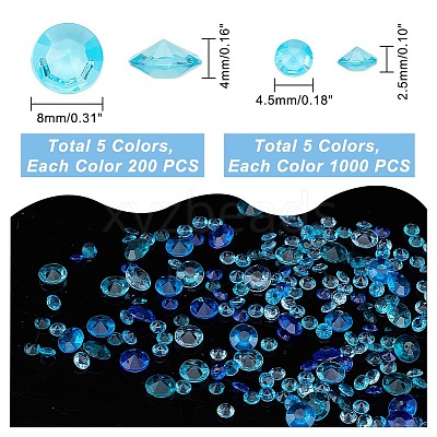 6000Pcs 10 Styles Pointed Back Acrylic Rhinestone Cabochons TACR-GA0001-07C-1