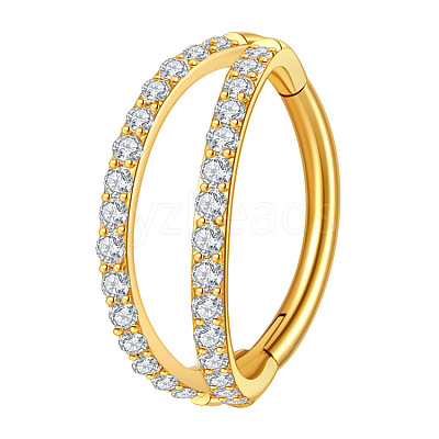 316 Surgical Stainless Steel Micro Pave Clear Cubic Zirconia 2 Line Hoop Cartilage Earrings WGDA01E-06-1