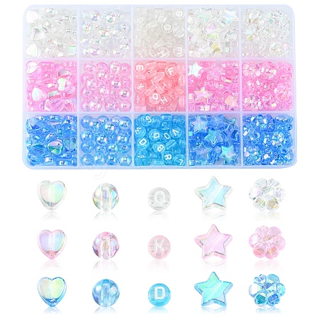 450Pcs 15 Style Transparent Acrylic Beads TACR-FS0001-30-1