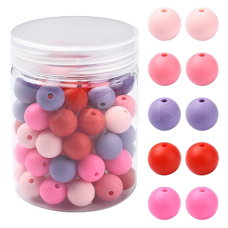 Pink Theme 90Pcs 5 Colors Food Grade Eco-Friendly Silicone Beads SIL-YW0001-43-1