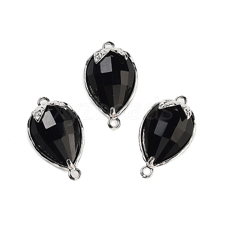 Natural Obsidian Faceted Teardrop Connector Charms G-B081-03P-01-1