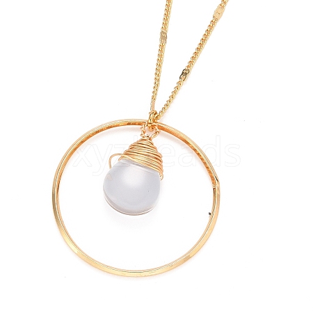 Teardrop Glass Beads Pendant Necklaces NJEW-JN03205-02-1