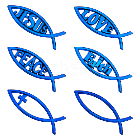 SUPERFINDINGS 6Pcs 6 Styles Acrylic Jesus Fish Waterproof Car Stickers DIY-FH0006-26-1