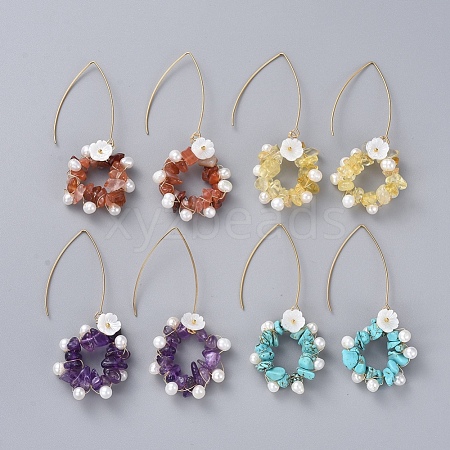 Chip Natural & Synthetic Gemstone Dangle Earrings EJEW-JE03977-1