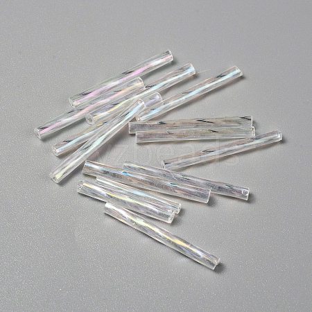 Transparent Colours Rainbow Glass Twist Bugle Beads GLAA-WH0039-11C-1