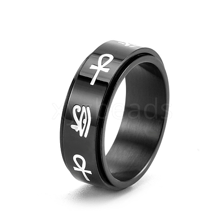 Eye of Horus & Ankh Cross Pattern Titanium Steel Rotating Fidget Band Ring MATO-PW0001-058D-01-1