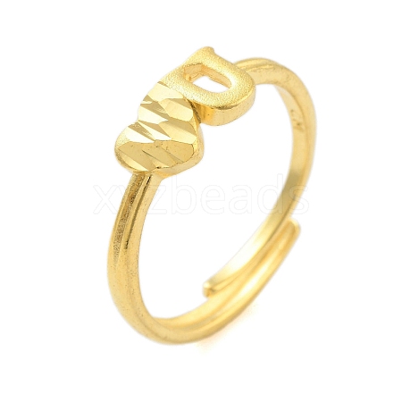 Heart & Letter U Brass Adjustable Rings for Women RJEW-L120-011G-1