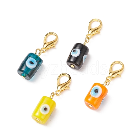 Evil Eye Lampwork Column Pendant Decorations HJEW-JM00742-02-1