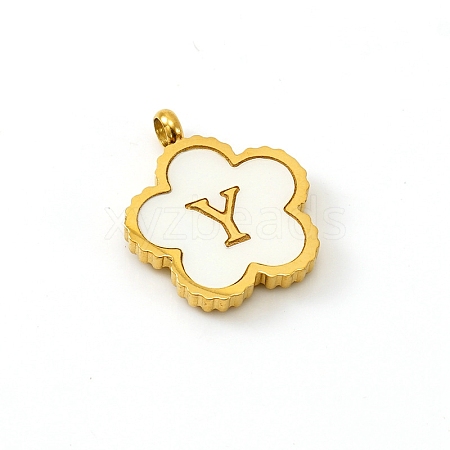 Golden Tone Stainless Steel Pave White Shell Letter Flower Charms PW-WGC5230-25-1