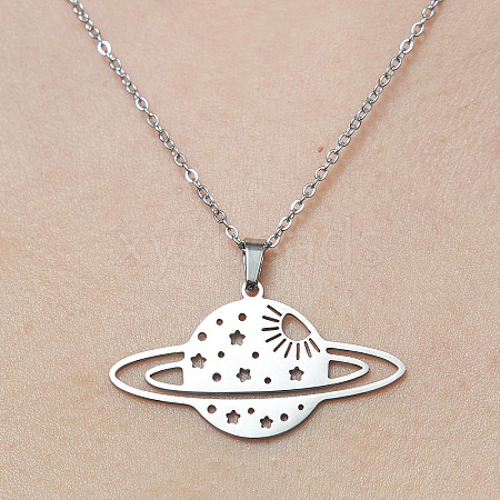 201 Stainless Steel Hollow Planet Pendant Necklace NJEW-OY001-75-1