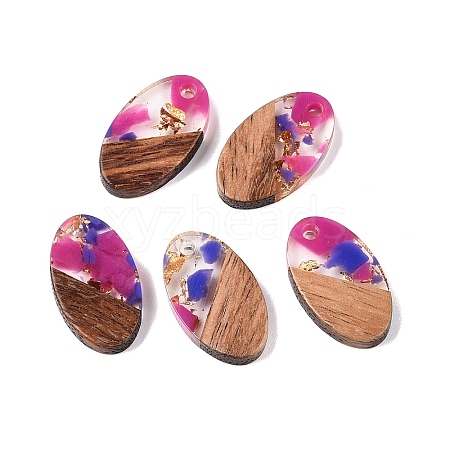 Transparent Resin and Walnut Wood Pendants RESI-T057-03G-1