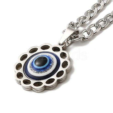 Enamel Flower with Eye Pendant Necklaces NJEW-C043-05P-1