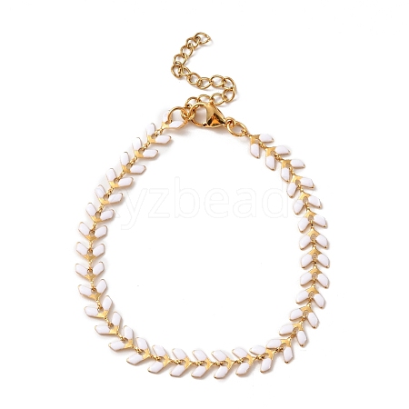 Enamel Ear of Wheat Link Chains Bracelet BJEW-P271-02G-04-1