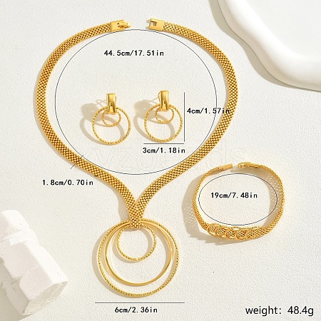 Luxury Minimalist Round Ring Iron Pendant Necklace & Link Bracelet & Dangle Stud Earring Jewelry Set for Party Gift OZ6245-1