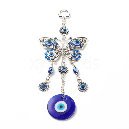 Alloy & Glass Turkish Blue Evil Eye Pendant Decoration HJEW-I008-02AS-1