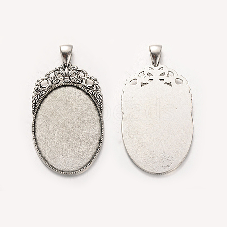 Tibetan Style Alloy Oval Big Pendants Cabochon Settings PALLOY-J494-62AS-1