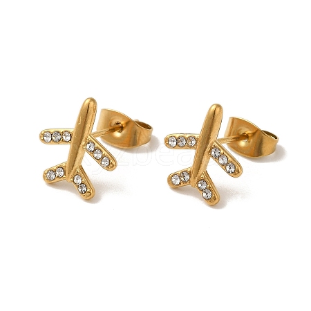 304 Stainless Steel Crystal Rhinestone Stud Earrings for Women EJEW-C094-01E-G-1