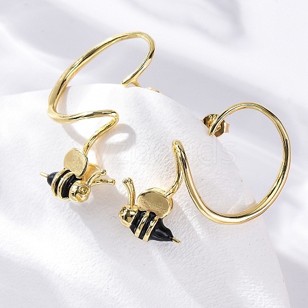 Brass Bees Stud Earrings EJEW-C130-03G-1