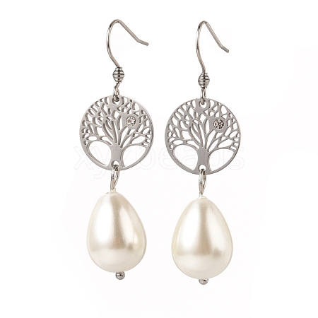 Natural Teardrop Shell Pearl Beads Dangle Earrings EJEW-JE02792-1