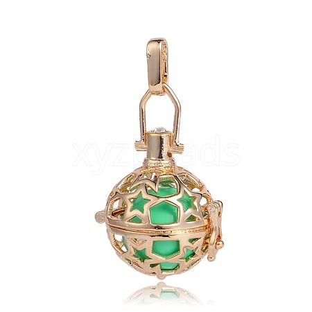 Golden Plated Brass Hollow Round Cage Pendants KK-J226-16G-1