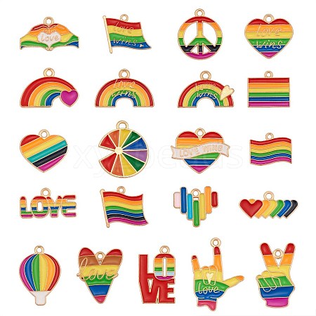 42Pcs Rainbow Flag Charm Pendant Enamel Flag Heart Love Balloon Charm Alloy Enamel Pendant for Jewelry Necklace Earring Making Crafts JX596A-1