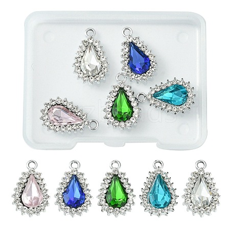 5Pcs 5 Colors Alloy Glass Pendants ALRI-YW0001-15-1