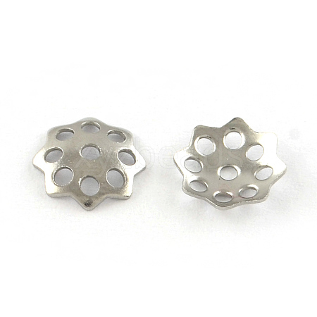 Tarnish Resistant 8-Petal Hollow Flower Smooth Surface 304 Stainless Steel Bead Caps STAS-R065-55-1