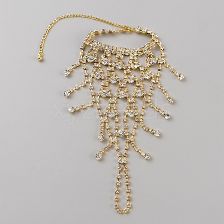 Crystal Rhinestone Chain Tassel Ring Bracelet BJEW-WH0012-06G-1