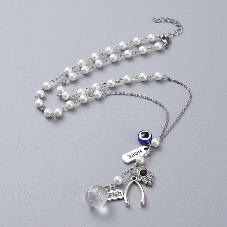 Eco-Friendly Dyed Glass Pearl Pendant Necklace NJEW-JN02689-1