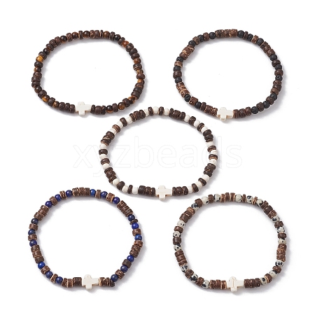 4mm Round Mixed Gemstone Beaded Stretch Bracelets BJEW-JB10260-1