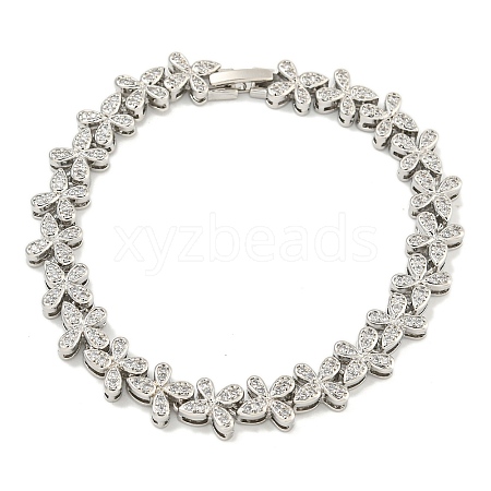 Rack Plating Brass Pave Cubic Zirconia Butterfly Link Bracelets for Women BJEW-B110-05P-03-1