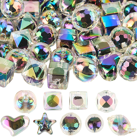 54Pcs 9 UV Plating Rainbow Iridescent Acrylic Beads OACR-PA0001-05-1