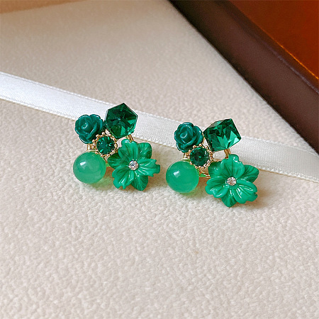 Flower Alloy Glass Stud Earrings FS-WG2DF47-02-1