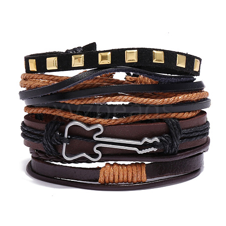 4Pcs Weave Imitation Leather Multi-strand Bracelets for Men WGB022D-13-1