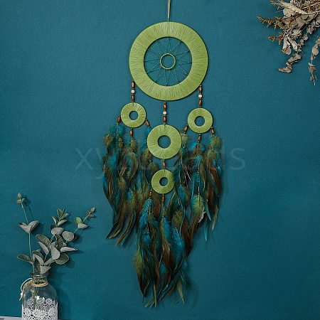 Ethnic Style Iron Woven Net/Web with Feather Hanging Decorations PW-WGD4309-01-1